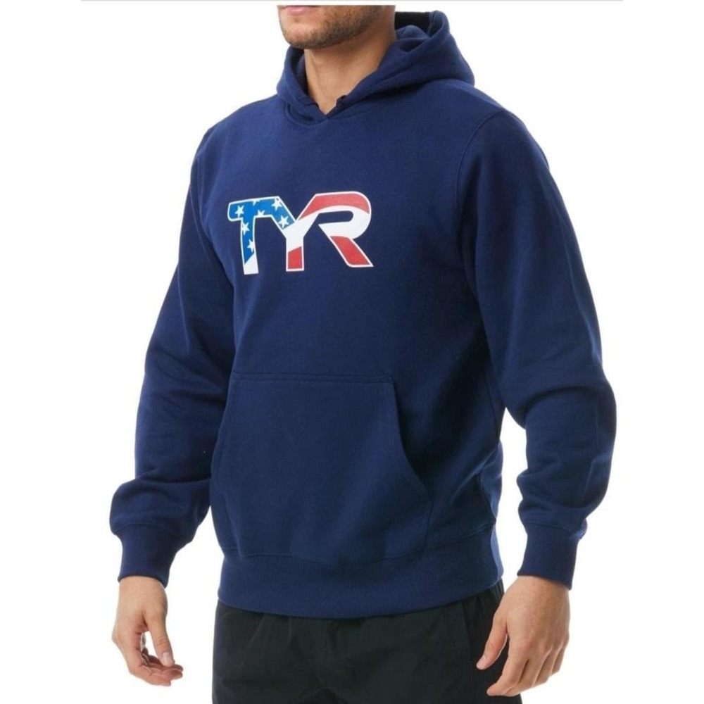 TYR Navy Blue Hoodie American Flag Logo Men's Swim
